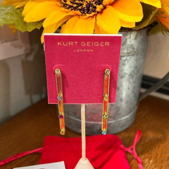 NWT Kurt Geiger London Signature Mismatched Stone Snake Linear Earrings #TSER - Picture 4 of 9